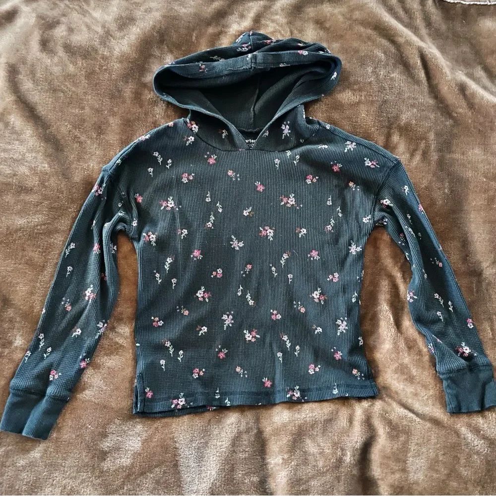 Carter's Girls Dark Blue Waffle Knit Floral Cotton Hoodie Size 7